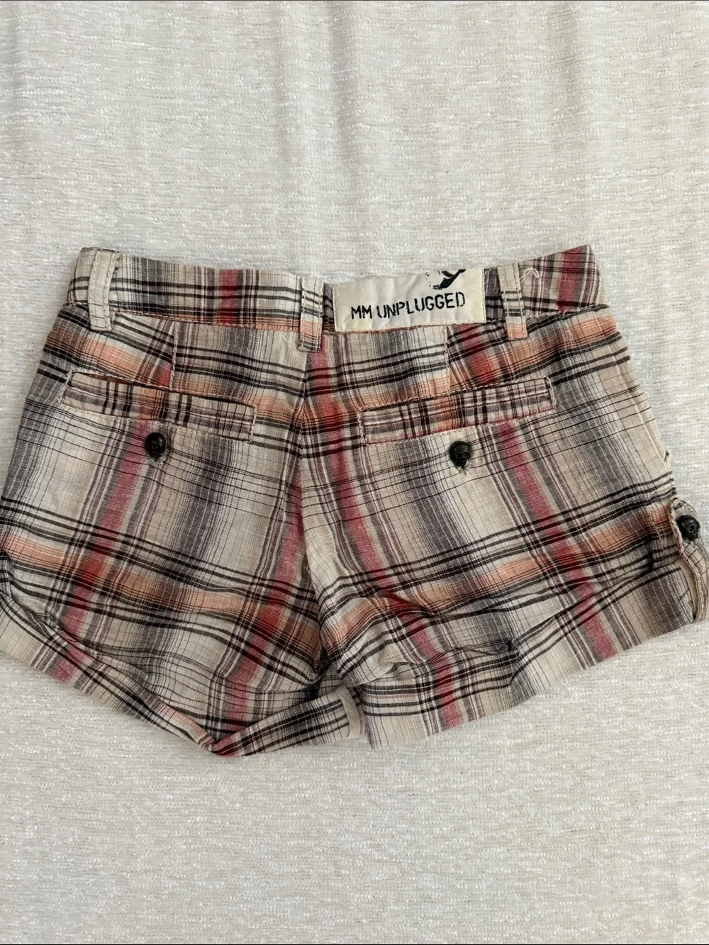 Miss Me Plaid Cotton-Blend Shorts in Beige, Red and Black